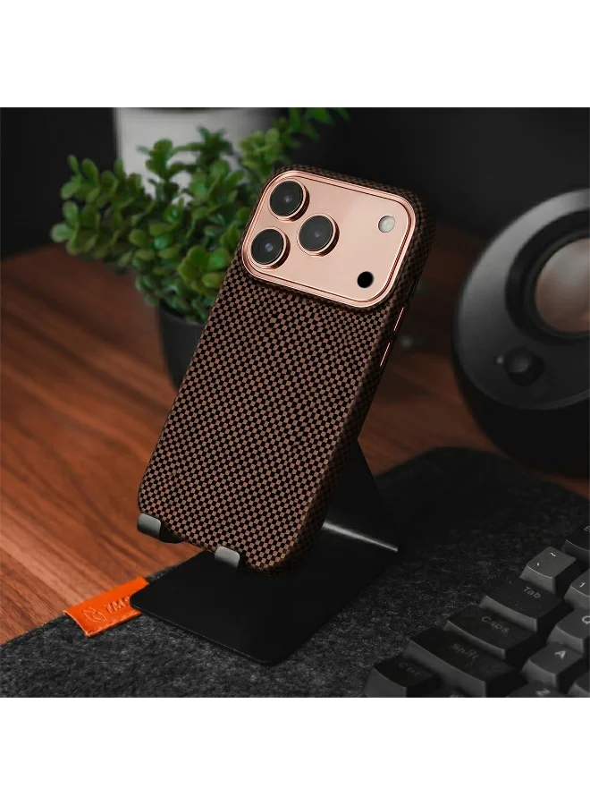 Mobcos Mobcos 17 Pro Fiber Chex Plain Gold Mobcos iPhone 17 Pro Chex Plain Gold Aramid Fiber Case, 1500D Fusion Weave, Ultra Slim Lightweight Magnetic Cover, MagSafe Compatible  | Best Price UAE