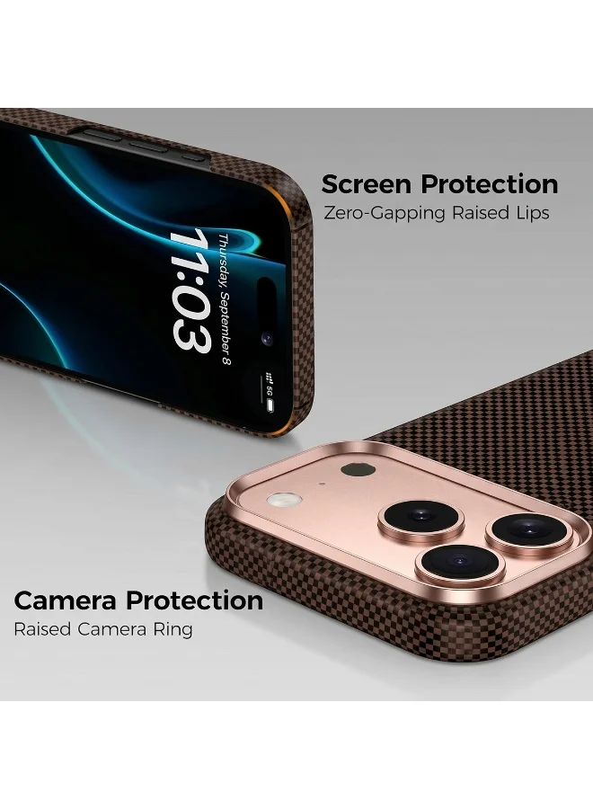 Mobcos Mobcos 17 Pro Fiber Chex Plain Gold Mobcos iPhone 17 Pro Chex Plain Gold Aramid Fiber Case, 1500D Fusion Weave, Ultra Slim Lightweight Magnetic Cover, MagSafe Compatible  | Best Price UAE