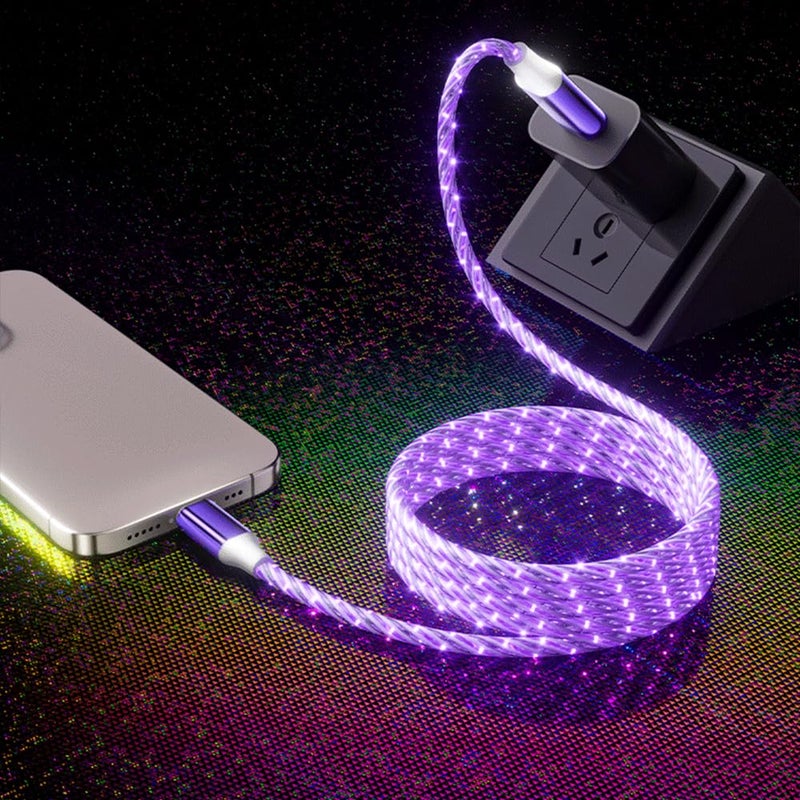 IHAO كابل شحن سريع IHAO USB-A إلى Type-C بقدرة 60 واط، شاحن هاتف، سرعة بيانات عالية، إضاءة LED باردة متدفقة مرئية لجميع أجهزة USB-C - 39 بوصة أرجواني نجمي - Image 5