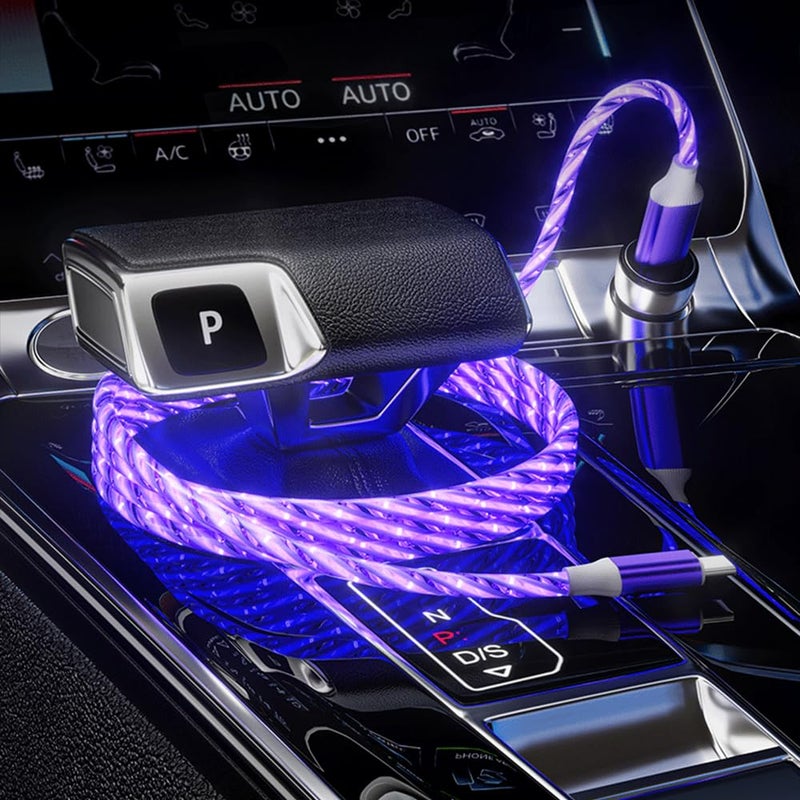 IHAO كابل شحن سريع IHAO USB-A إلى Type-C بقدرة 60 واط، شاحن هاتف، سرعة بيانات عالية، إضاءة LED باردة متدفقة مرئية لجميع أجهزة USB-C - 39 بوصة أرجواني نجمي - Image 4