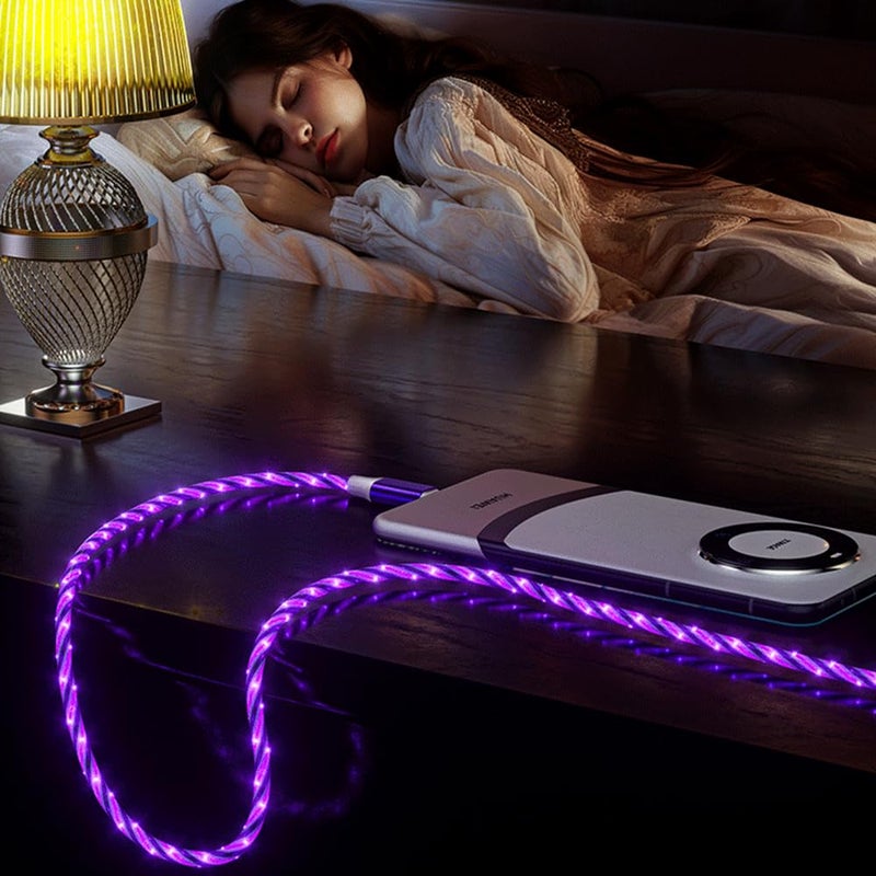 IHAO كابل شحن سريع IHAO USB-A إلى Type-C بقدرة 60 واط، شاحن هاتف، سرعة بيانات عالية، إضاءة LED باردة متدفقة مرئية لجميع أجهزة USB-C - 39 بوصة أرجواني نجمي - Image 3