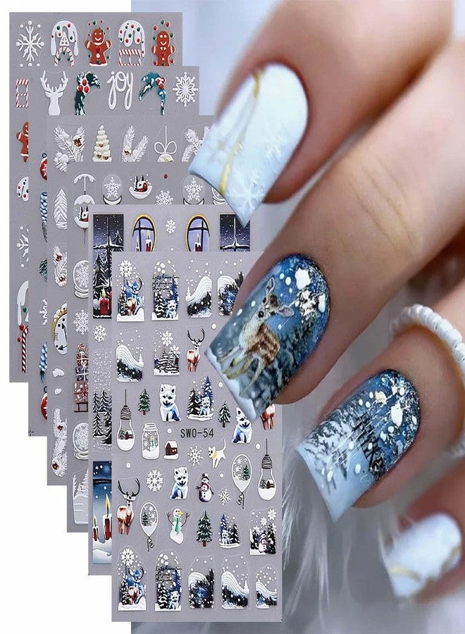 SWEET TREND Christmas Nail Stickers 6 Sheets: Cute Gingerbread Man Reindeer Snowman Snowflake Xmas Tree & Winter Nail Decals - Holiday Nail Art Supplies for DIY Manicure & Christmas Gift - Image 1