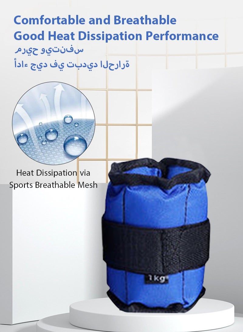 ديبتر 2 قطعة 1 كجم حقيبة أوزان رملية للذراعين والقدمين، حقيبة رملية بأحزمة أوزان رملية لتدريب القوة للياقة البدنية ， الوزن الإجمالي 2 كجم، أزرق - Image 2