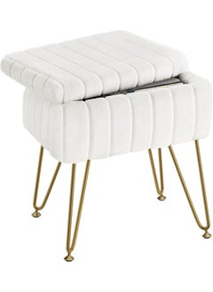 Garlo Vanity Stool Chair Faux Fur with Storage, 40cm x 30cm x 50cm Soft Ottoman 4 Metal Legs with Anti-Slip Feet, Furry Padded Seat, Modern Multifunctional Chairs for Makeup, Bedroom, AOF-5  - Image 1