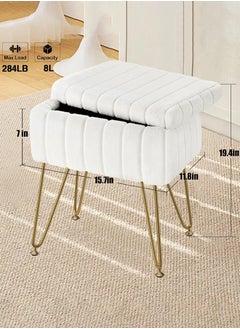 Garlo Vanity Stool Chair Faux Fur with Storage, 40cm x 30cm x 50cm Soft Ottoman 4 Metal Legs with Anti-Slip Feet, Furry Padded Seat, Modern Multifunctional Chairs for Makeup, Bedroom, AOF-5  - Image 2