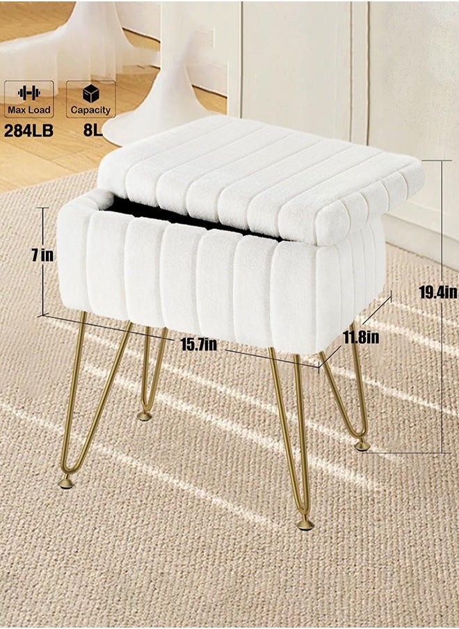 Garlo Vanity Stool Chair Faux Fur with Storage, 40cm x 30cm x 50cm Soft Ottoman 4 Metal Legs with Anti-Slip Feet, Furry Padded Seat, Modern Multifunctional Chairs for Makeup, Bedroom, AOF-5  - Image 2