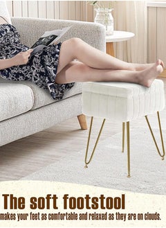 Garlo Vanity Stool Chair Faux Fur with Storage, 40cm x 30cm x 50cm Soft Ottoman 4 Metal Legs with Anti-Slip Feet, Furry Padded Seat, Modern Multifunctional Chairs for Makeup, Bedroom, AOF-5  - Image 5