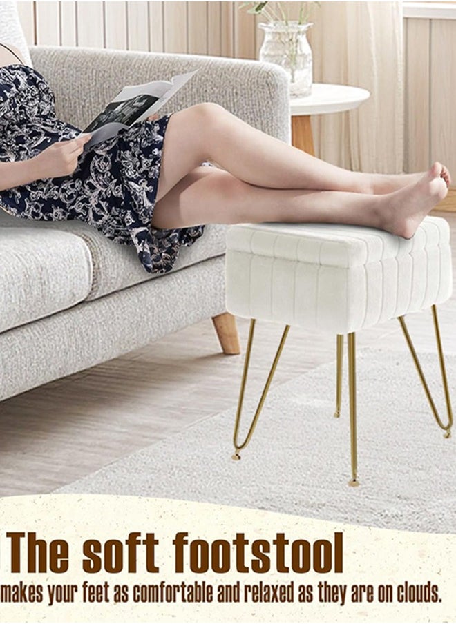 Garlo Vanity Stool Chair Faux Fur with Storage, 40cm x 30cm x 50cm Soft Ottoman 4 Metal Legs with Anti-Slip Feet, Furry Padded Seat, Modern Multifunctional Chairs for Makeup, Bedroom, AOF-5  - Image 5