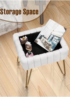 Garlo Vanity Stool Chair Faux Fur with Storage, 40cm x 30cm x 50cm Soft Ottoman 4 Metal Legs with Anti-Slip Feet, Furry Padded Seat, Modern Multifunctional Chairs for Makeup, Bedroom, AOF-5  - Image 4