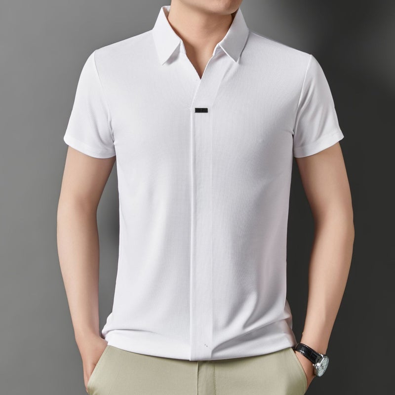 Men's Short Sleeve Polo Shirt Ice Silk Wrinkle-Free Casual Top - Image 2
