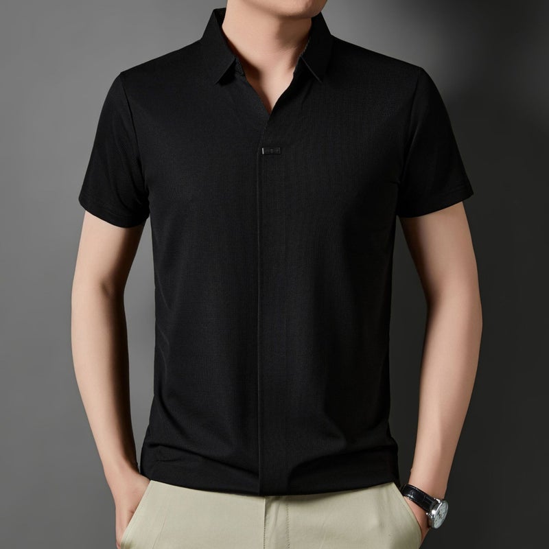 Men's Short Sleeve Polo Shirt Ice Silk Wrinkle-Free Casual Top - Image 3