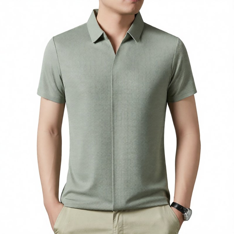 Men's Short Sleeve Polo Shirt Ice Silk Wrinkle-Free Casual Top - Image 1