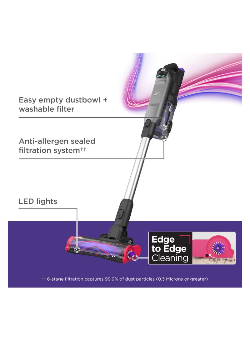 BLACK+DECKER Cordless Stick Vacuum, Digital Motor, 21.6V/86Wh, No Loss Suction, Dual Filter System, Pet Hair Attachment, Converts to Handheld, Summit Series 750 ml 86.4 W BHFEA640WP-GB Grey/Purple - Image 4