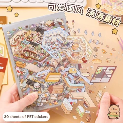 FAMOUS QUALITY 50 Sheet DIY 3D Sticker - Scene Collection Book for Kids, Adults, Cute Make Your Own Shop House Stickers for Gifts, Stickers Therapy, Adult Relief, Stress, Pass The Time, Play Park - Image 2