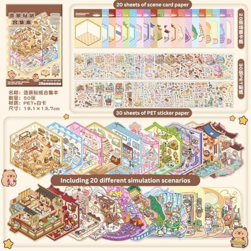 FAMOUS QUALITY 50 Sheet DIY 3D Sticker - Scene Collection Book for Kids, Adults, Cute Make Your Own Shop House Stickers for Gifts, Stickers Therapy, Adult Relief, Stress, Pass The Time, Play Park - Image 5
