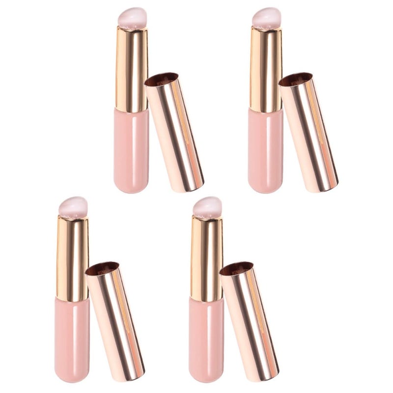 PATKAW 4pcs Pink Silicone Lip Brush Set with Cap Portable Lipstick Applicator and Concealer Brush for Precise Lip Gloss Reusable Makeup Tool for Women - Image 1