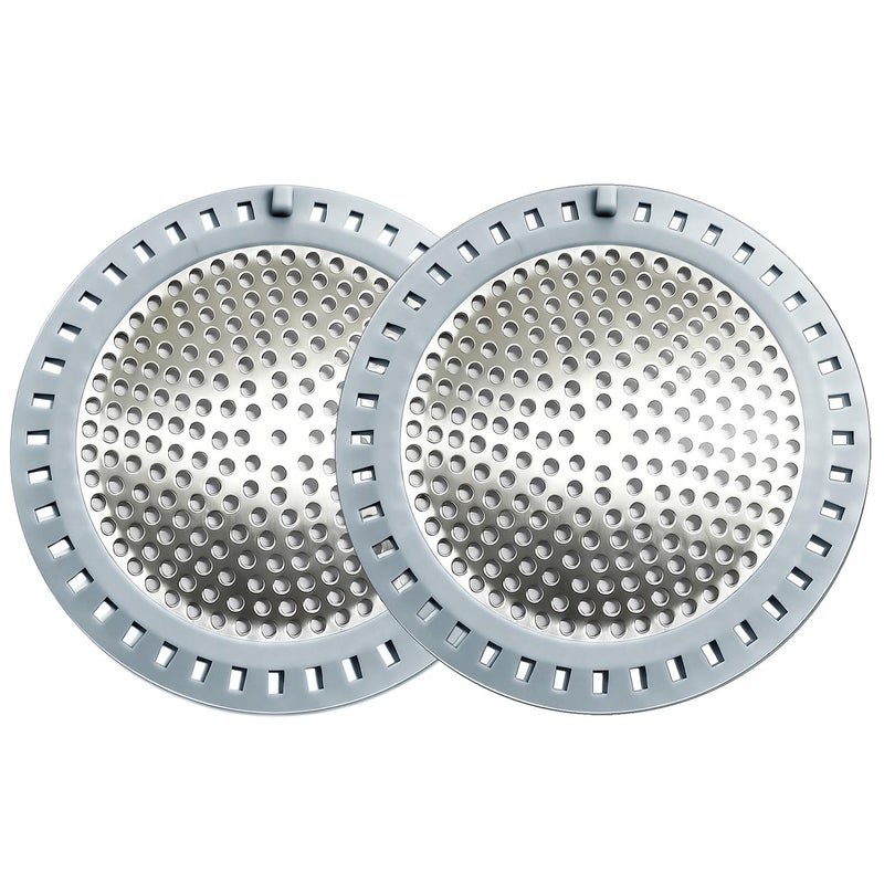Seatery 2PCS Shower Drain Hair Catcher, Shower Drain Strainer, Stainless Steel with Silicone Edging, 4.75 Inch Diameter - Image 1