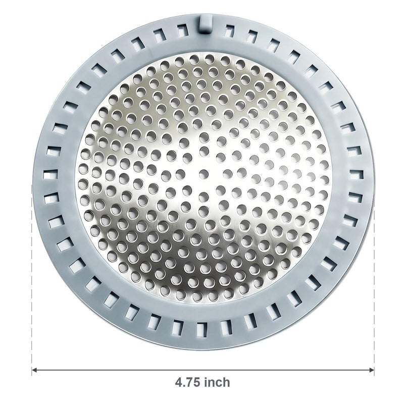 Seatery 2PCS Shower Drain Hair Catcher, Shower Drain Strainer, Stainless Steel with Silicone Edging, 4.75 Inch Diameter - Image 2