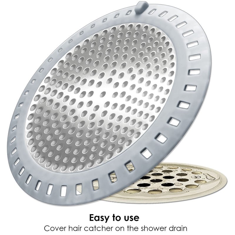 Seatery 2PCS Shower Drain Hair Catcher, Shower Drain Strainer, Stainless Steel with Silicone Edging, 4.75 Inch Diameter - Image 4