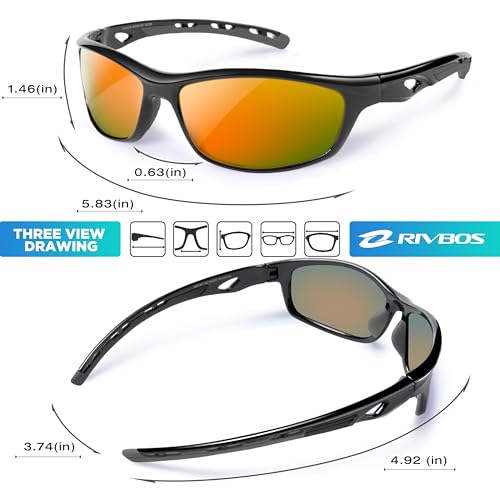 RIVBOS Polarized Sports Sunglasses Driving Sun Glasses Shades for Men Women Cycling Baseball Running RB833-black Rainbow Lens - Image 3