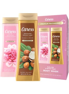 Caress Caress Body Wash Set Shea Butter  Brown Sugar  Daily Silk White Peach  Orange Blossom Moisturizing Body Wash for Gorgeous Radiant Skin Body Soap Liquid Set 20 Fl Oz 2 Piece Set 