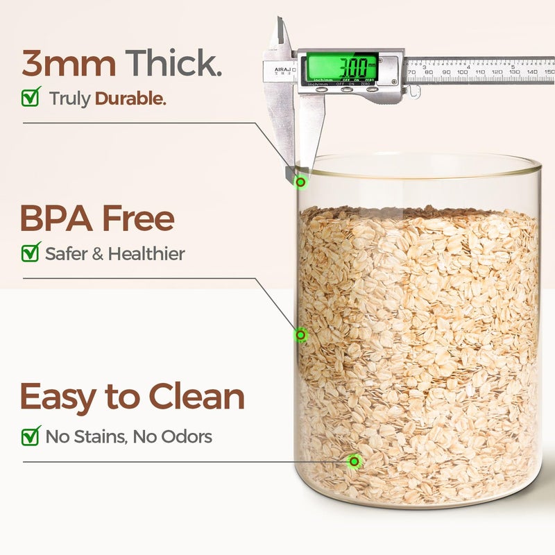 ComSaf 2Pcs Large Glass Storage Containers with Lids 4Qt, 1 Gallon Wide Mouth Flour Sugar Storage Containers, Large Capacity and Sealed for Rice, Cereal, Oat, Easy Clean and Scoop, Pantry Organization - Image 4