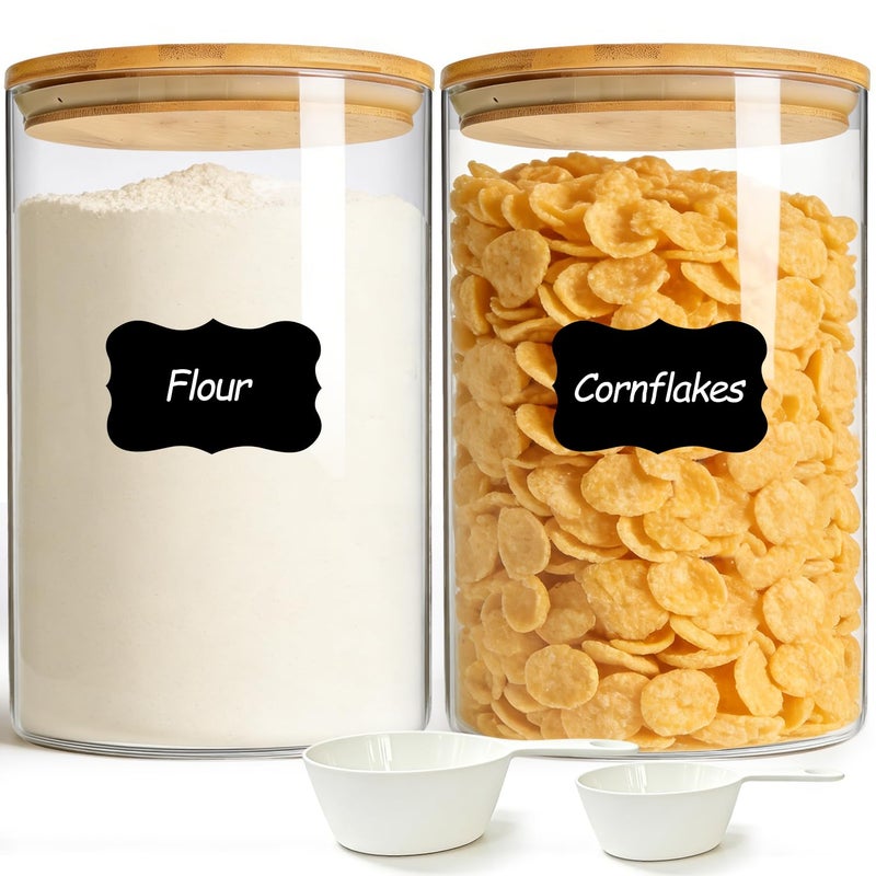 ComSaf 2Pcs Large Glass Storage Containers with Lids 4Qt, 1 Gallon Wide Mouth Flour Sugar Storage Containers, Large Capacity and Sealed for Rice, Cereal, Oat, Easy Clean and Scoop, Pantry Organization - Image 1