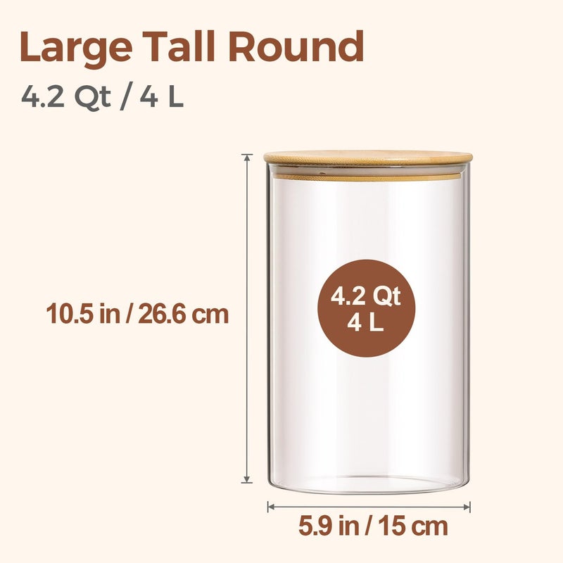 ComSaf 2Pcs Large Glass Storage Containers with Lids 4Qt, 1 Gallon Wide Mouth Flour Sugar Storage Containers, Large Capacity and Sealed for Rice, Cereal, Oat, Easy Clean and Scoop, Pantry Organization - Image 2