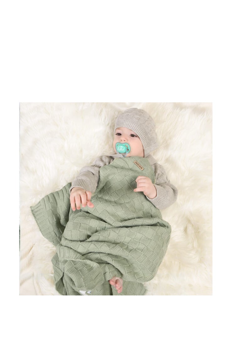 Excefore بطانية أطفال محبوكة، بطانية أطفال محبوكة، بطانيات استقبال الأطفال الرضع، مثالية للمواليد الجدد من الذكور والإناث (أخضر) - Image 3