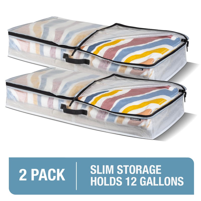 CleverMade Under Bed Storage Bag - 46L - Pack of 2 - Transparent - Collapsible Storage for Shoes and Clothes Easy Use - Heavy Duty Utility Bag Home - Image 2