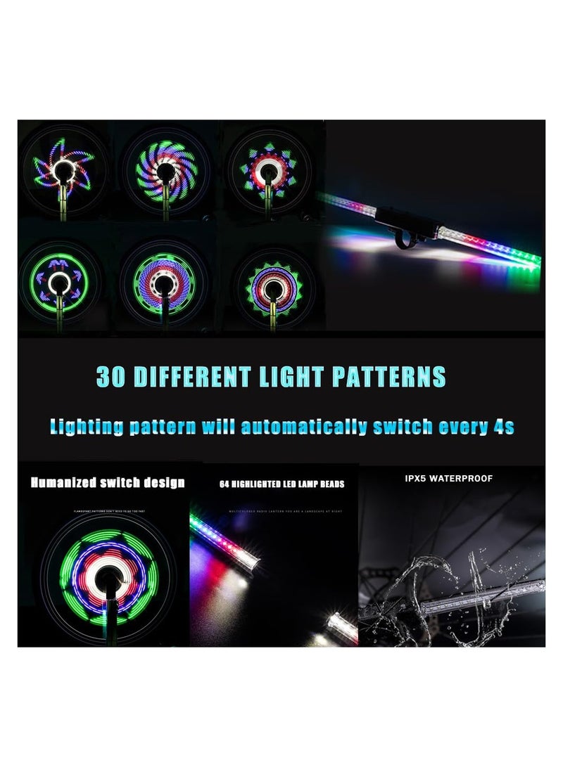 2 Pcs Bike Wheel Lights Waterproof Rechargeable LED Spoke Tire Light with 64pc Led Beads and 30 Eye Catching Patterns Ideal Rim for Mountain Road Bikes BMX Hybrid 16.3inch - Image 2