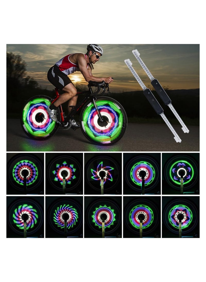 2 Pcs Bike Wheel Lights Waterproof Rechargeable LED Spoke Tire Light with 64pc Led Beads and 30 Eye Catching Patterns Ideal Rim for Mountain Road Bikes BMX Hybrid 16.3inch - Image 1
