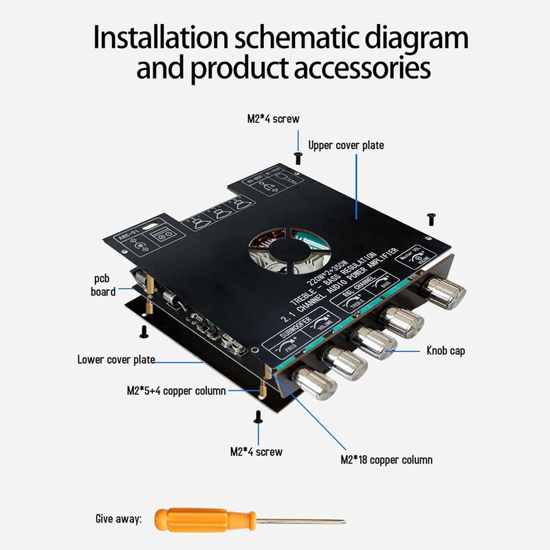 LiebeWH Bluetooth Power Amp Board 2.1 Channel Power Amplifier Module BT5.1 AUX U Disk USB Sound Card Inputs TPA3255 Amplifier Board - Image 4
