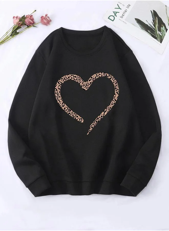 كوتي Leopard Heart Print Long Sleeves Sweatshirt