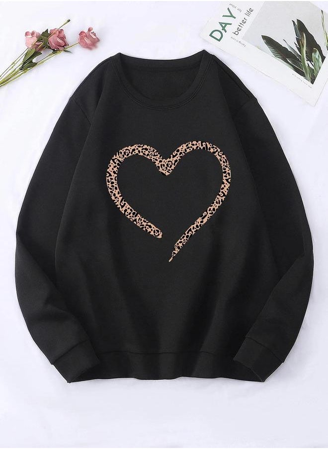 Kotty Leopard Heart Print Long Sleeves Sweatshirt by Styli  - Image 1