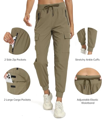Haowind Womens Cargo Hiking Pants with Pocket - Lightweight Quick Dry Workout Joggers for Travel, Camping and Outdoor Wear(Khaki L) - Image 5