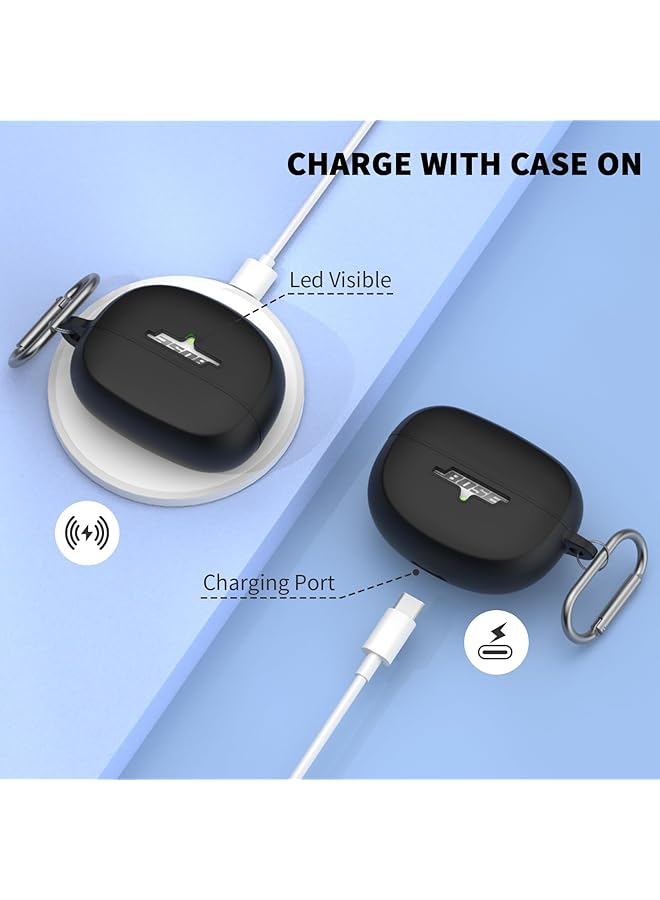 erorex Silicone Case Cover For Bose Ultra Open Earbuds Shockproof Full Protective Soft Case For Bose Open Ear Wireless Earbuds With Carabiner Front Led Logo Visible Black  - Image 5
