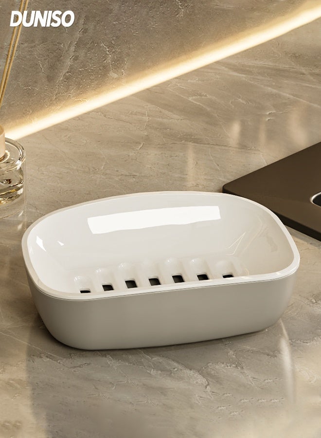 DUNISO Soap Dish Holder,Self Draining Bar Soap Holder,Double Layer Soap Dish,Plastic Soap Bar Container,Easy Cleaning, Dry,Removable and Washable,for Shower, Bathroom, Kitchen - Image 1