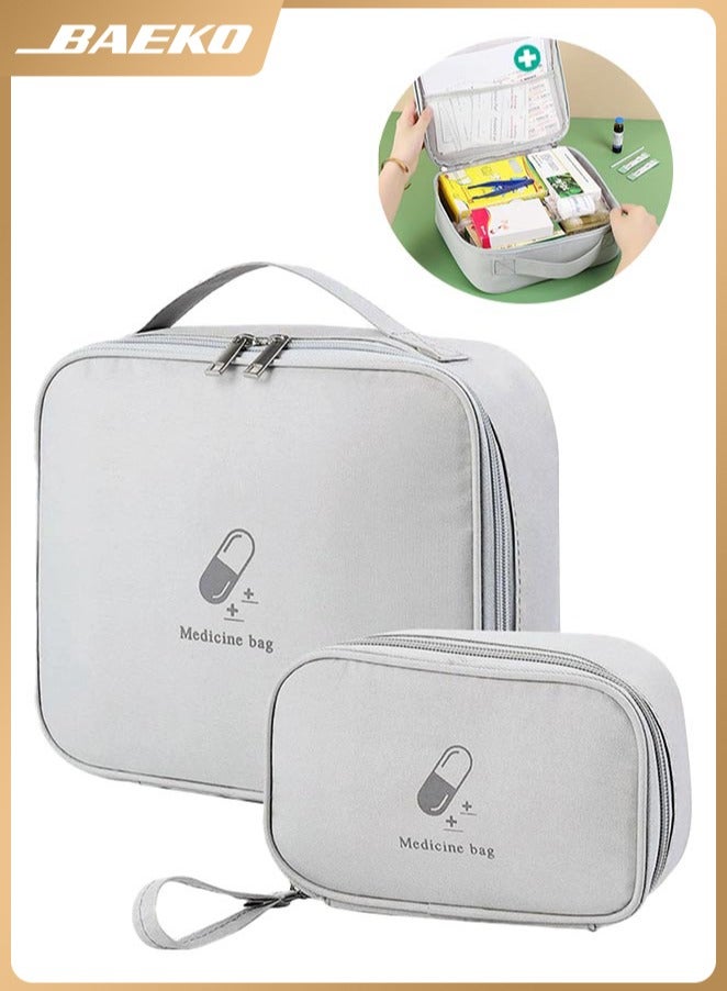 BAEKO Empty First Aid Bags, Travel Medicine Bag, Medical Supplies Organizer, Portable Medical Medicine Bags Portable Kit for Traveling, Car, Home, Camping, Office, Hiking, Outdoor（Grey） - Image 1