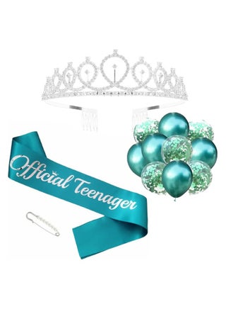 Official Teenager Sash and Rhinestone Tiara Kit, Silver Letter Teal Birthday Sash Balloons Crystal Silver Tiara Crown for Girl 13th Birthday Gift Ideas Party Decorations - pzsku/ZDA0D20C1F66FE0B0E8EBZ/45/_/1719001596/7d71bf08-9027-4288-9bf4-2d4ada3e779d