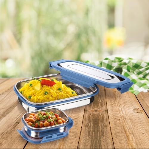 Joyo Stainless Steel Daily (Big) Tiffin Lunch Box Container 4 Side Clip Lock Lid for Office & School Use/Food Grade/Air Tight - Blue,940 ml - Image 2