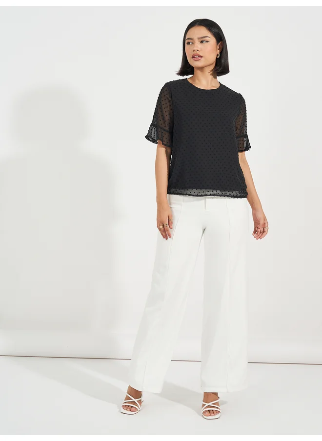 Aria Romance ARIA ROMANCE Swiss Dot Frill Sleeves Blouse