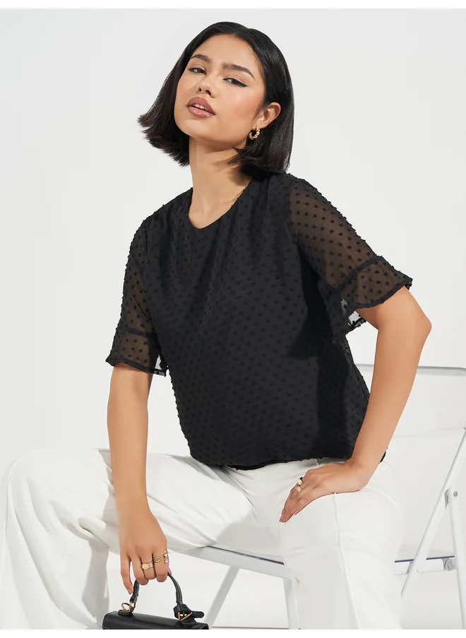 Aria Romance ARIA ROMANCE Swiss Dot Frill Sleeves Blouse