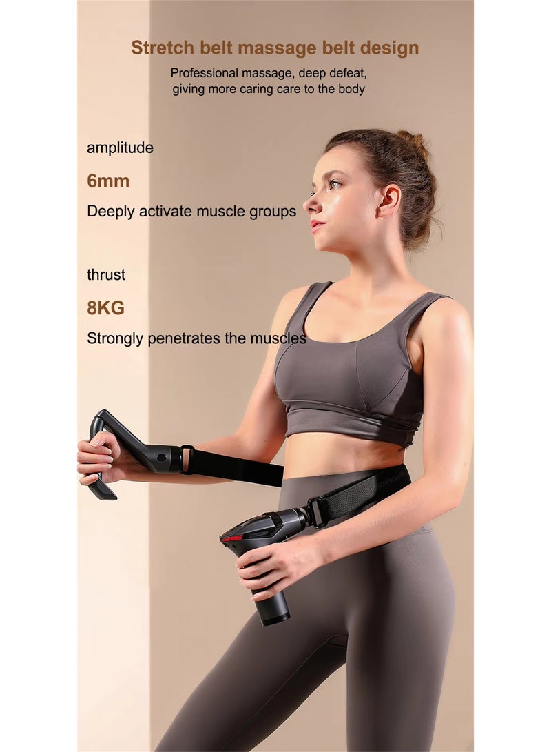 MOCOM Professional Portable Deep Tissue Massage Gun with 12-Speed Adjustable Power | Mini Handheld Muscle Massager with 1500mAh Battery, 5 Attachments, Vibration Stretching Belt & Extra Handle | Full-Body Fascia Relaxation, Pain Relief & Recovery Device - Image 2