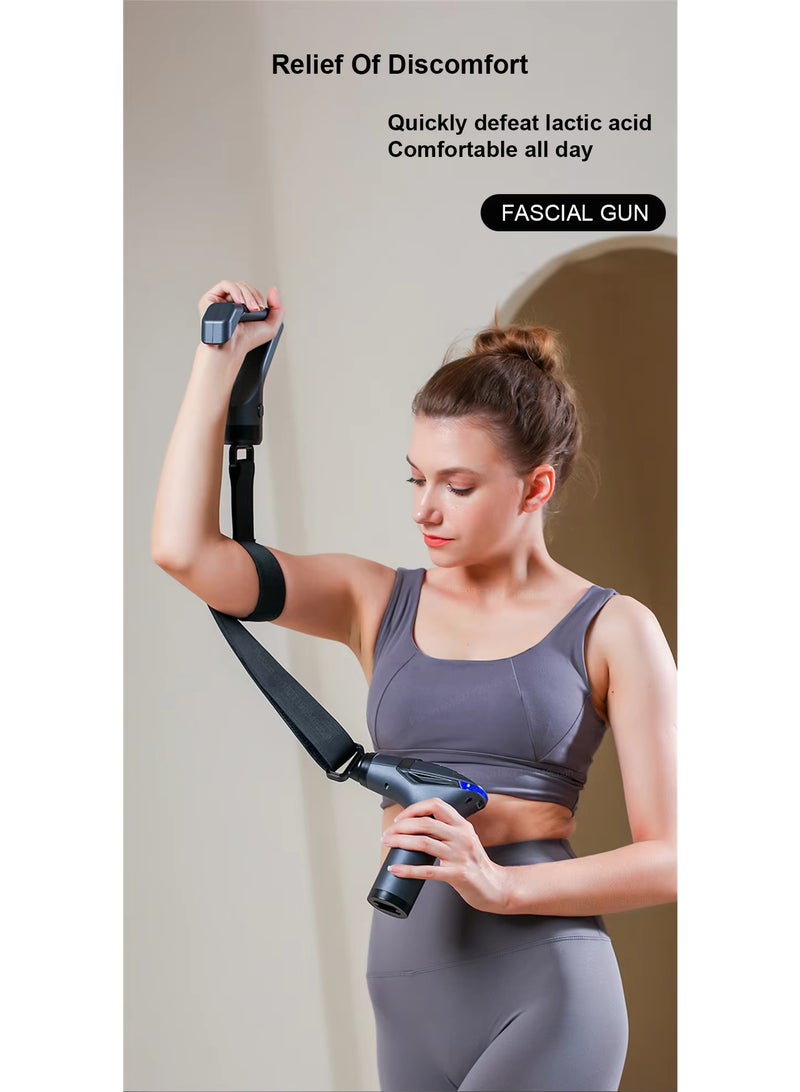 MOCOM Professional Portable Deep Tissue Massage Gun with 12-Speed Adjustable Power | Mini Handheld Muscle Massager with 1500mAh Battery, 5 Attachments, Vibration Stretching Belt & Extra Handle | Full-Body Fascia Relaxation, Pain Relief & Recovery Device - Image 3