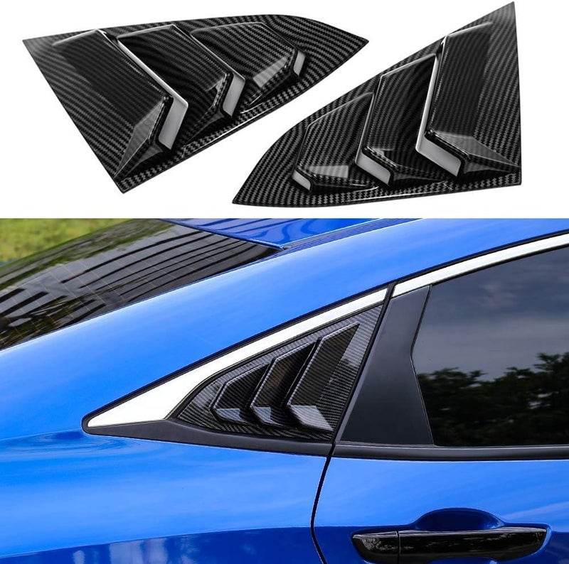 for 10th Gen Civic Rear Side Window Louvers Racing Style Triangular Window Glass Blinds Compatible with Honda Civic Sedan 2021 2020 2019 2018 2017 2016 -Carbon Fiber
