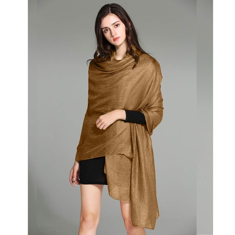 Bettli Womens Extra Large Scarf Shawl Wraps Pashminas Solid Soft Silky for Bridal Evening Wedding Party (gold) - Image 4