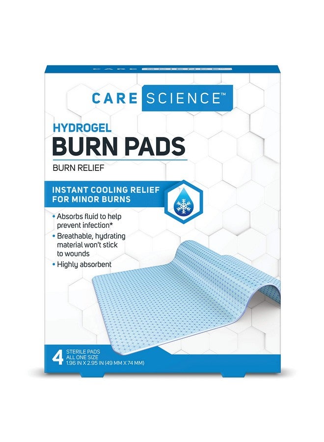 Care Science Hydrogel Sterile Burn Dressing Bandage Pads For Burn Relief, 4 Ct | Instant Cooling Relief For Minor Burns & Wounds - Image 1