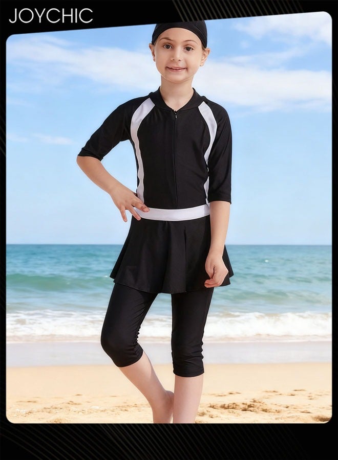 Joychic بدلة سباحة مسلمة للأطفال الفتيات بأكمام طويلة تغطية كاملة بوركيني ملابس سباحة سريعة الجفاف محتشمة إسلامية لحماية الشمس في الصيف واقي للطفح الجلدي - Image 1