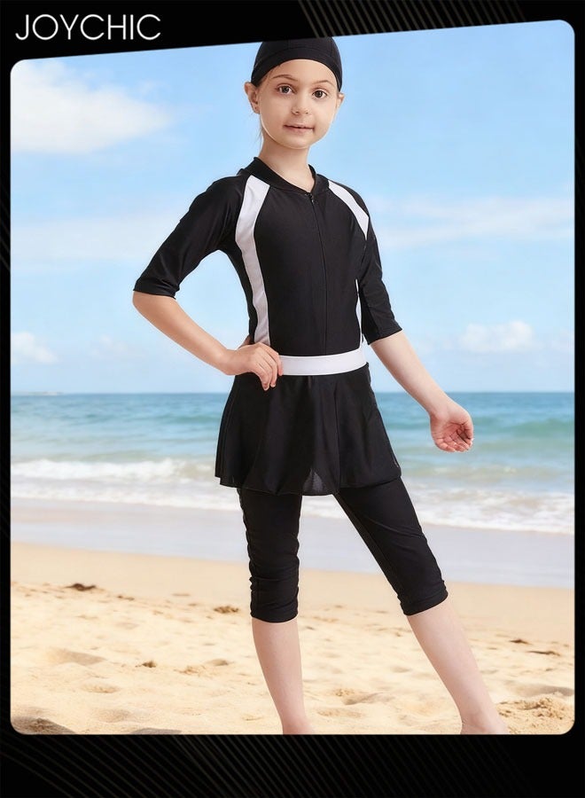 Joychic بدلة سباحة مسلمة للأطفال الفتيات بأكمام طويلة تغطية كاملة بوركيني ملابس سباحة سريعة الجفاف محتشمة إسلامية لحماية الشمس في الصيف واقي للطفح الجلدي - Image 2